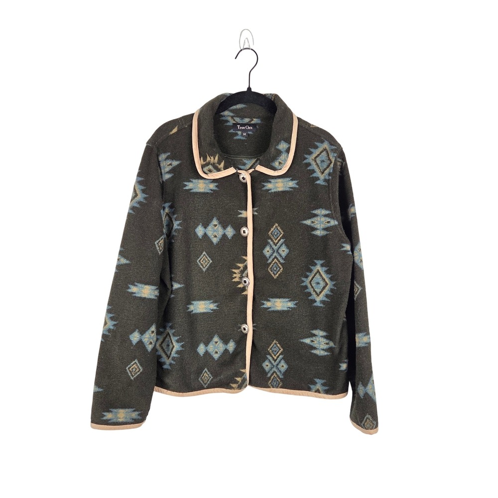 Vtg True Grit Mesa Canyon Suede Trim Jacket Women's Size M Southwestern Aztec‎